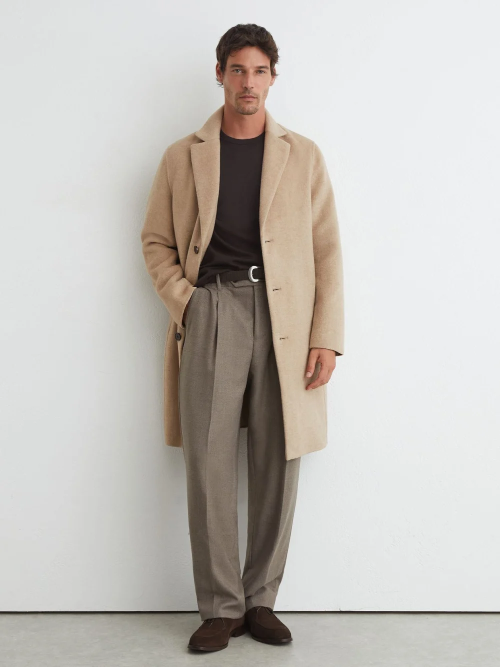 Reiss Oatmeal Wool-blend Single-breasted Epsom Coat