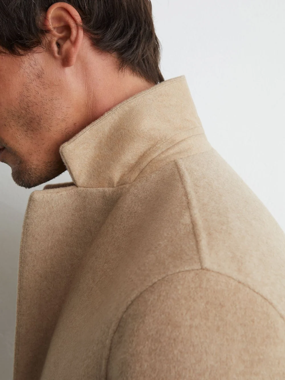 Reiss Oatmeal Wool-blend Single-breasted Epsom Coat, view 4