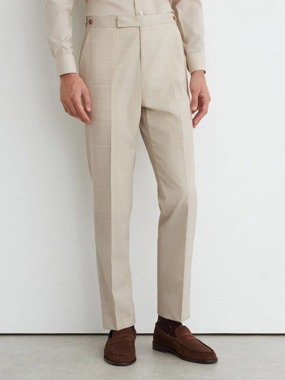 Reiss Oatmeal Wool Pin-check Classic-fit Suit Trousers, view 3