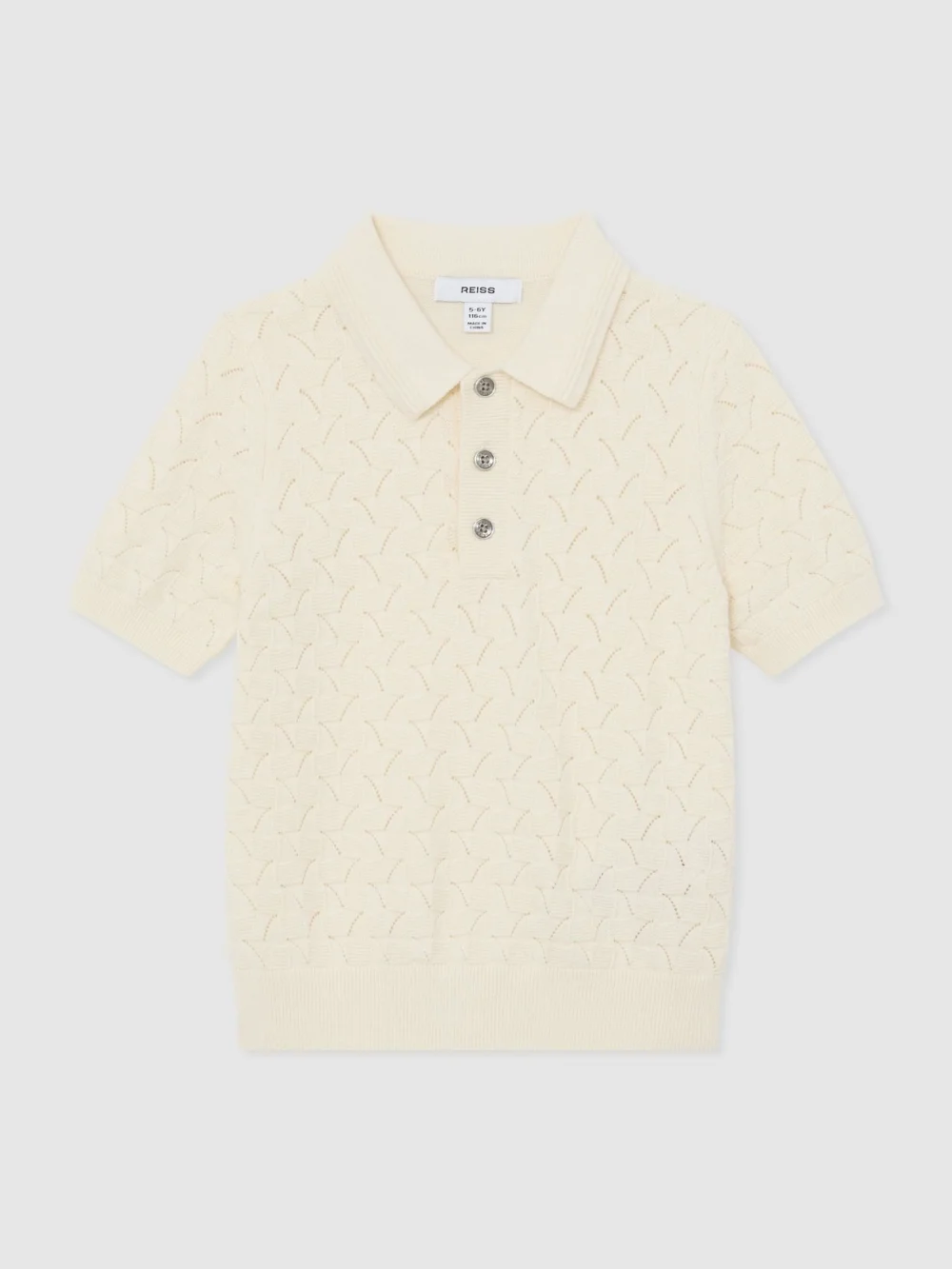 Reiss Off White 3-9 yrs Cotton Pointelle-knit Polo Jumper