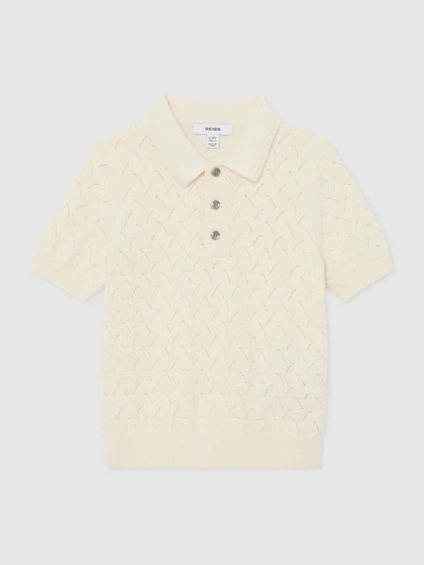 Reiss Off White 3-9 yrs Cotton Pointelle-knit Polo Jumper