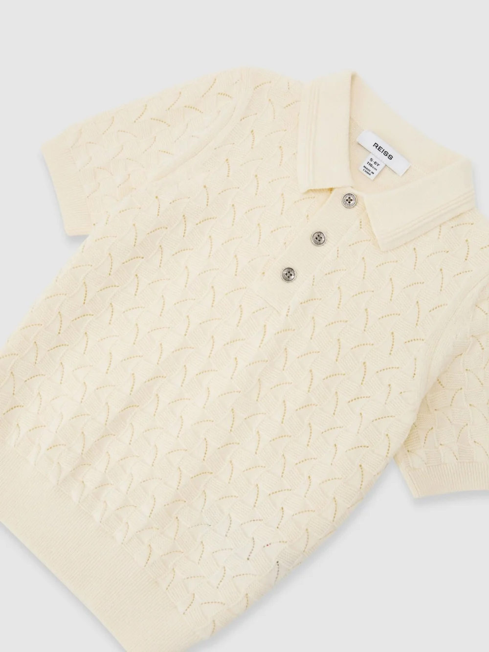 Reiss Off White 3-9 yrs Cotton Pointelle-knit Polo Jumper, view 3