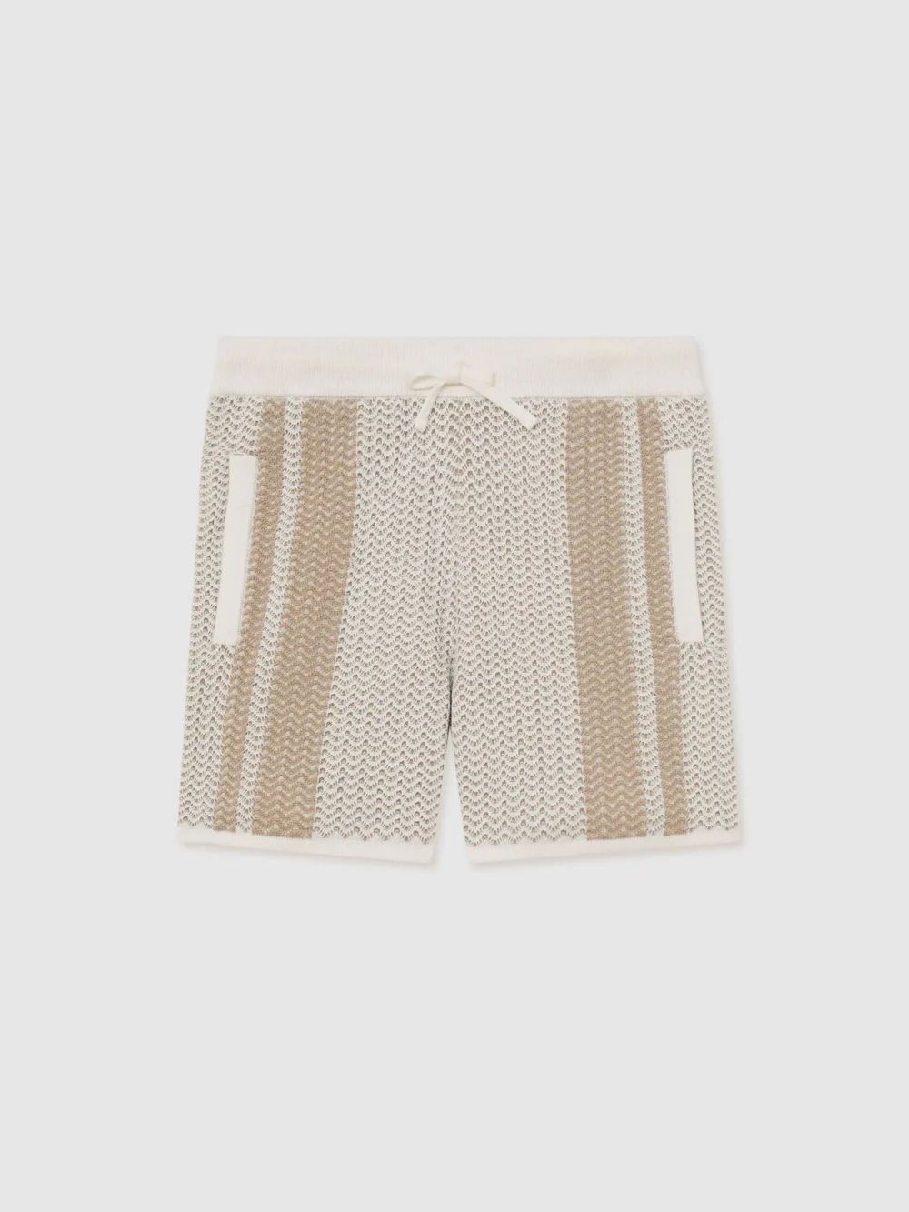 Reiss Off White & Light Camel 3-9 yrs Cotton Textured-knit Striped Shorts in off white/light camel