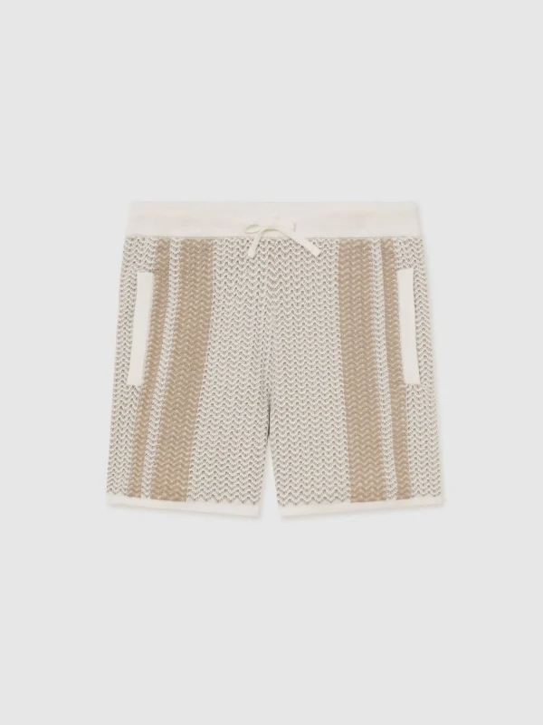 Reiss Off White & Light Camel 3-9 yrs Cotton Textured-knit Striped Shorts
