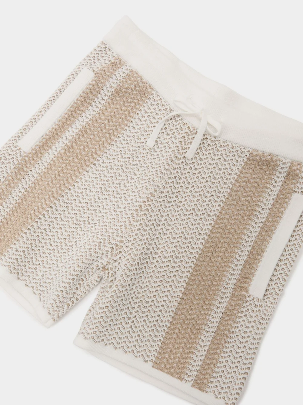 Reiss Off White & Light Camel 3-9 yrs Cotton Textured-knit Striped Shorts, view 3