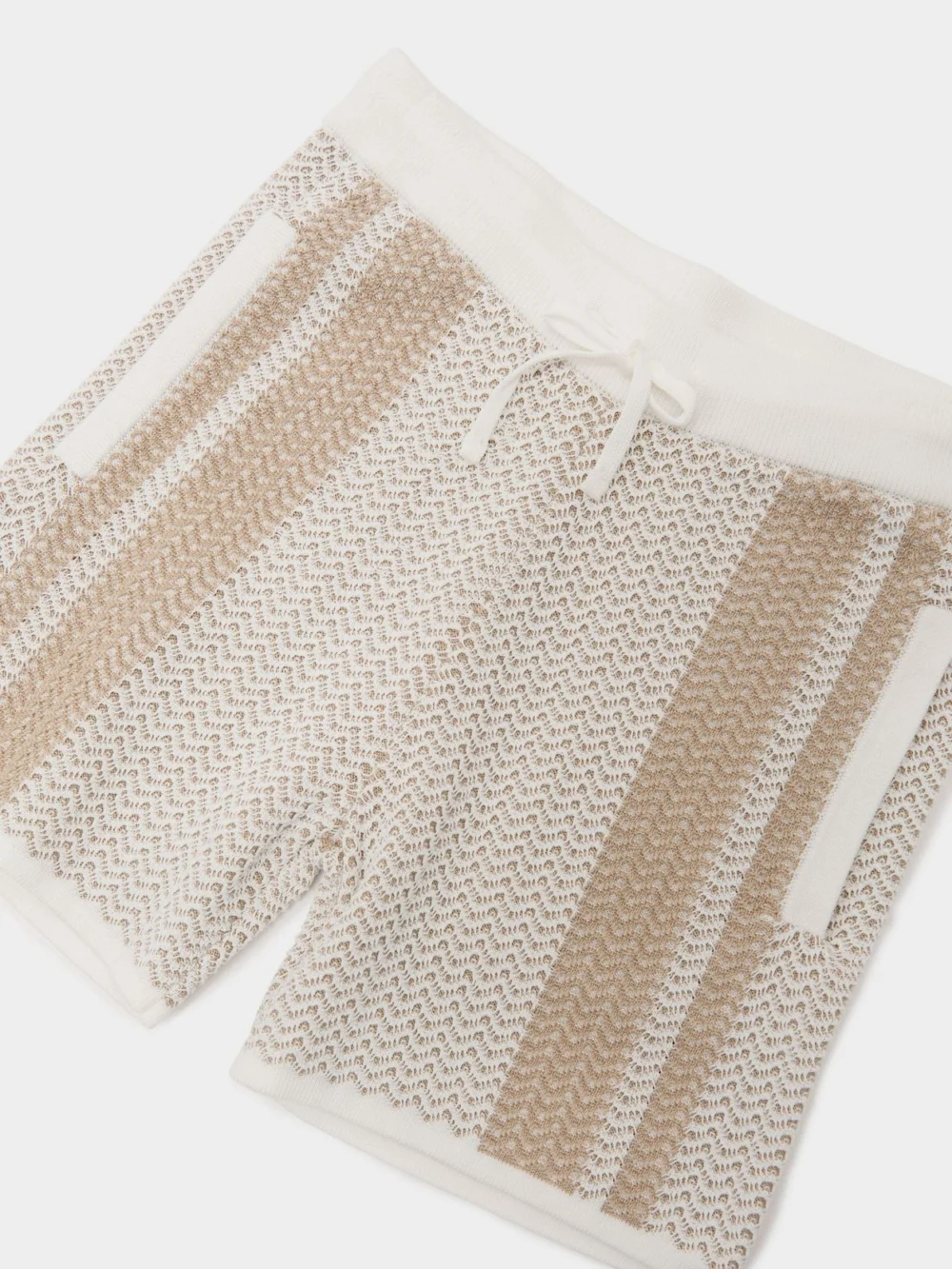 Reiss Off White & Light Camel 3-9 yrs Cotton Textured-knit Striped Shorts, view 4