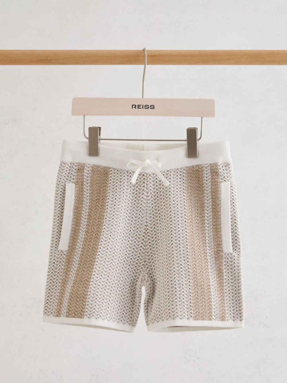 Reiss Off White & Light Camel 3-9 yrs Cotton Textured-knit Striped Shorts, view 5