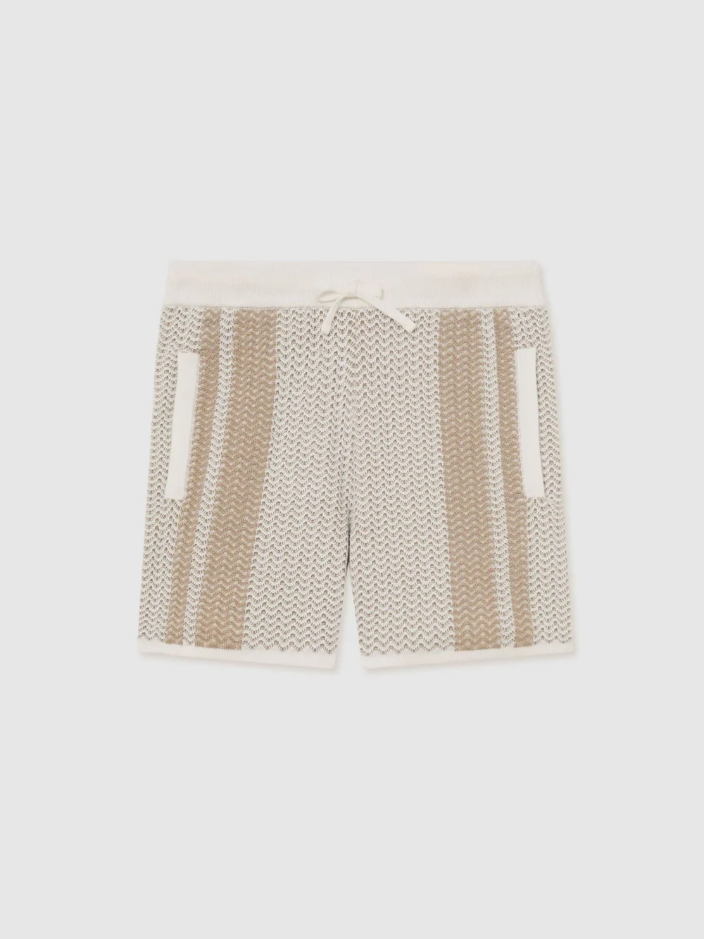 Reiss Off White & Light Camel 3-9 yrs Cotton Textured-knit Striped Shorts, view 6