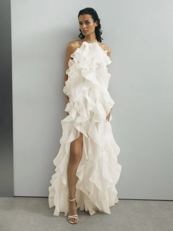 Reiss Off White Atelier Silk-organza Ruffle Maxi Dress