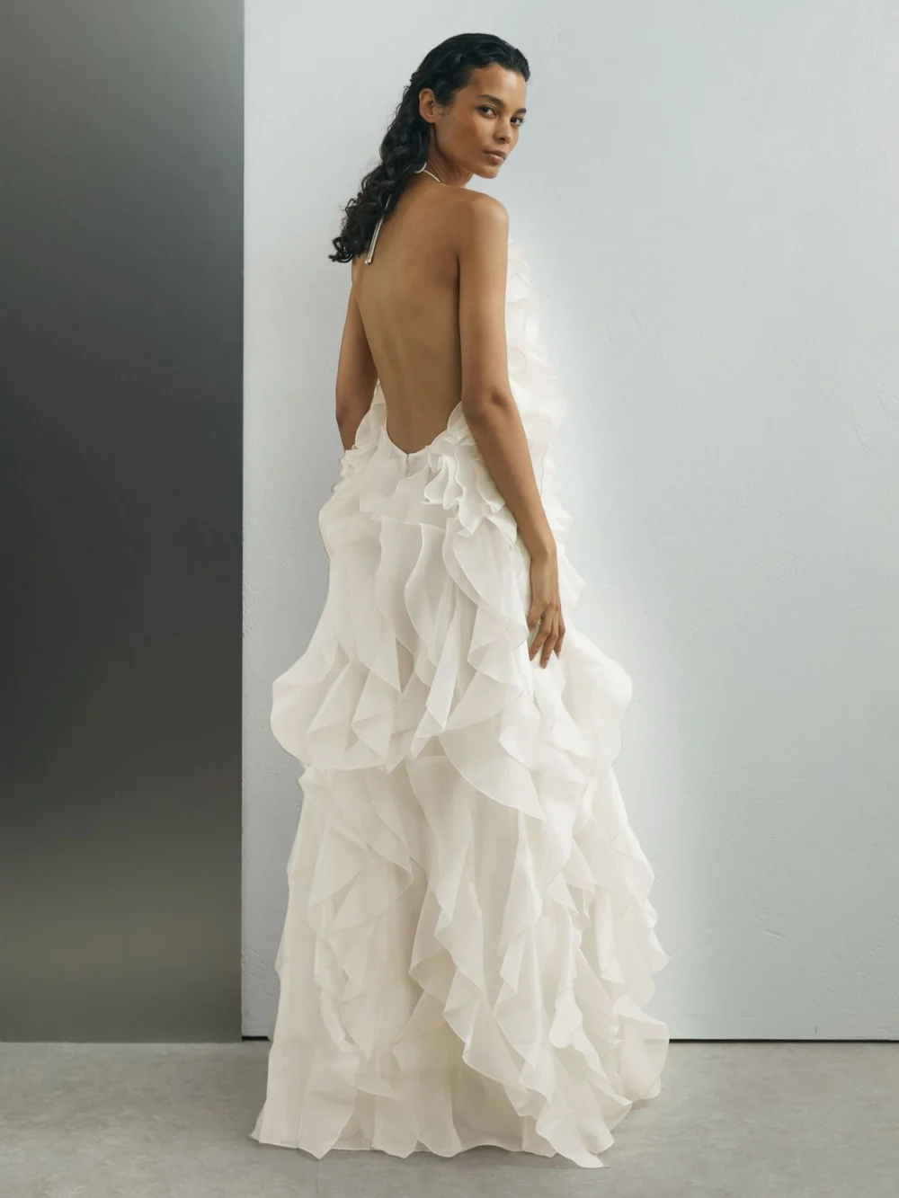 Reiss Off White Atelier Silk-organza Ruffle Maxi Dress, view 3