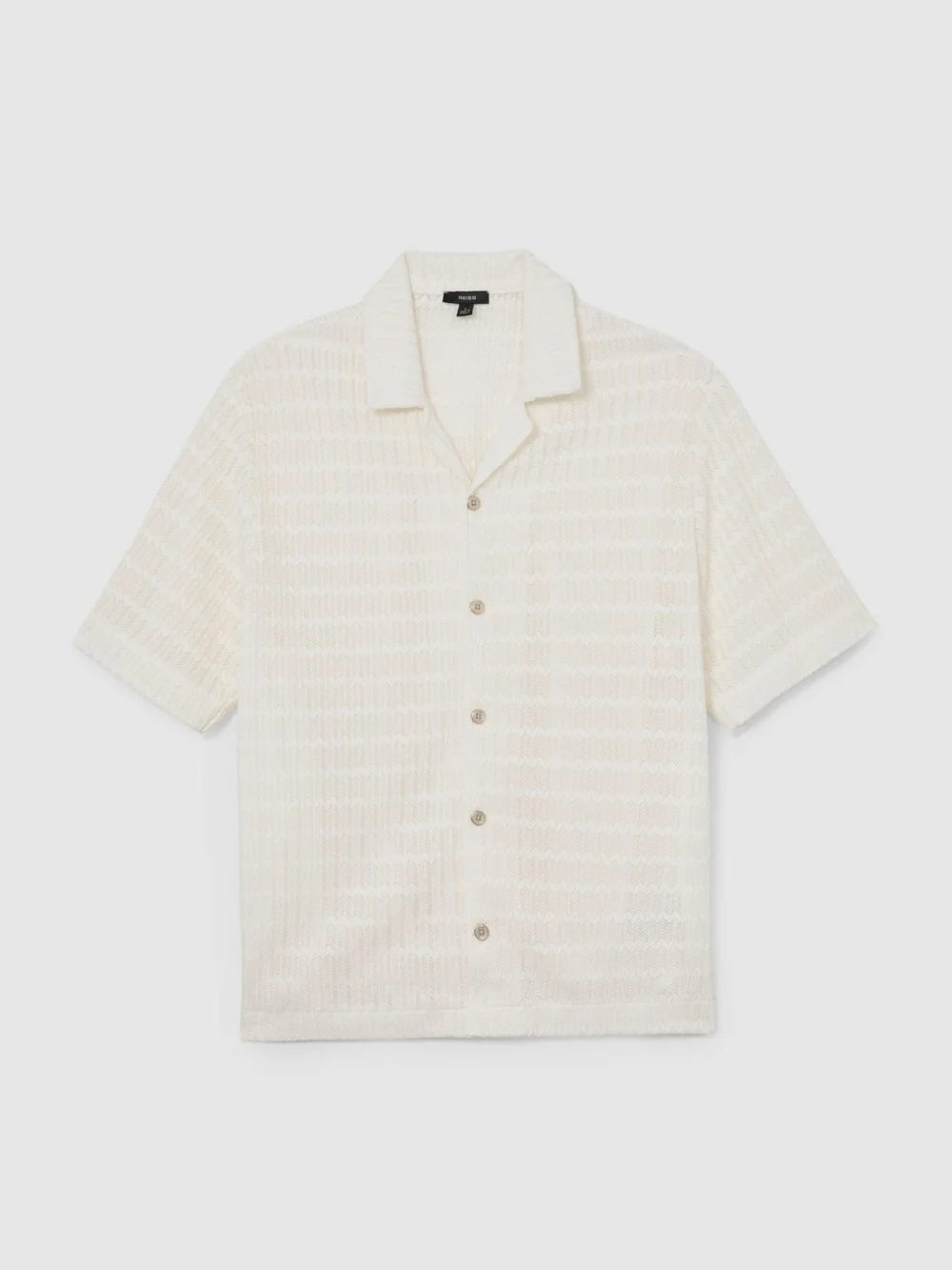 Reiss Off White Chevron-crochet Cuban-collar Shirt, view 2