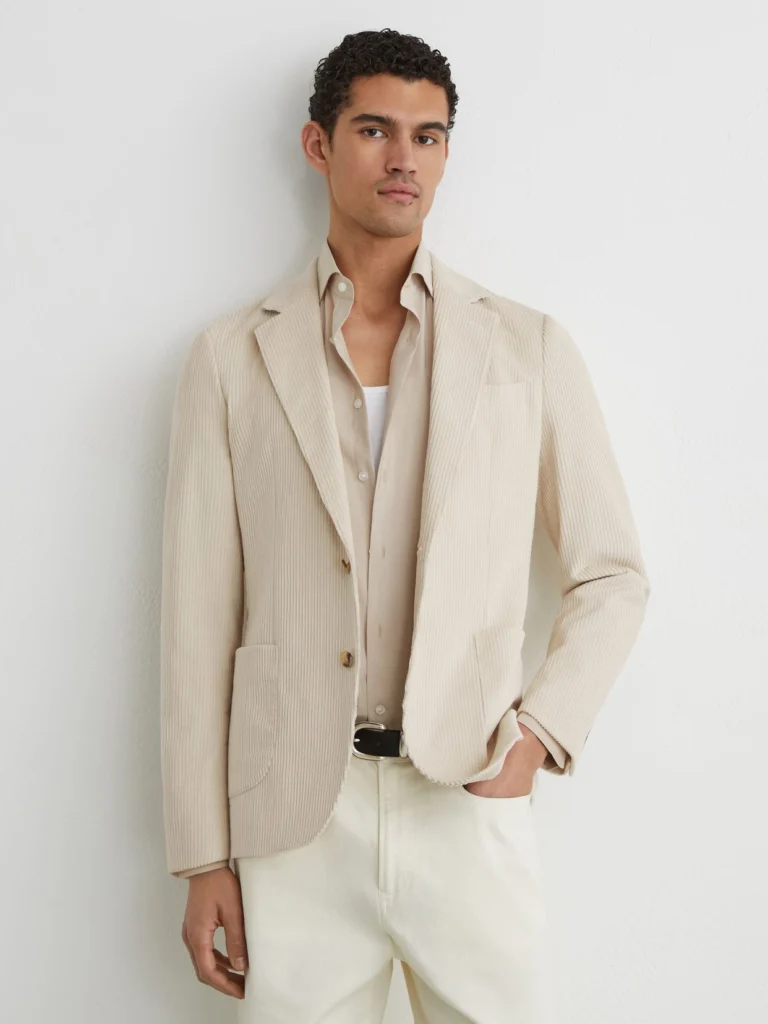 Reiss Off White Corduroy Single-breasted Tailored-fit Blazer