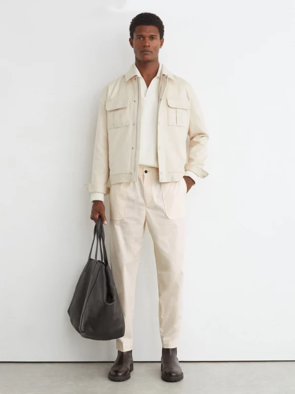 Reiss Off White Cotton-blend Lightweight Tapered Trousers