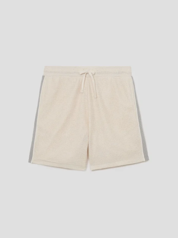 Reiss Off White Cotton-blend Side-tape Crochet Shorts