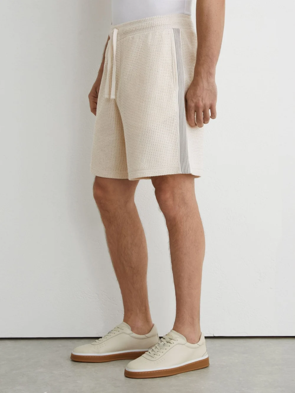 Reiss Off White Cotton-blend Side-tape Crochet Shorts, view 3