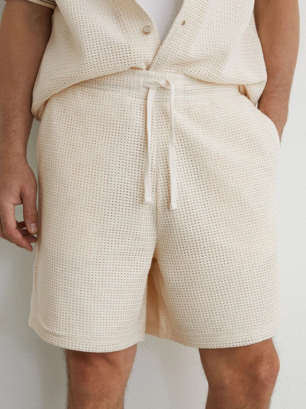 Reiss Off White Cotton-blend Side-tape Crochet Shorts, view 4