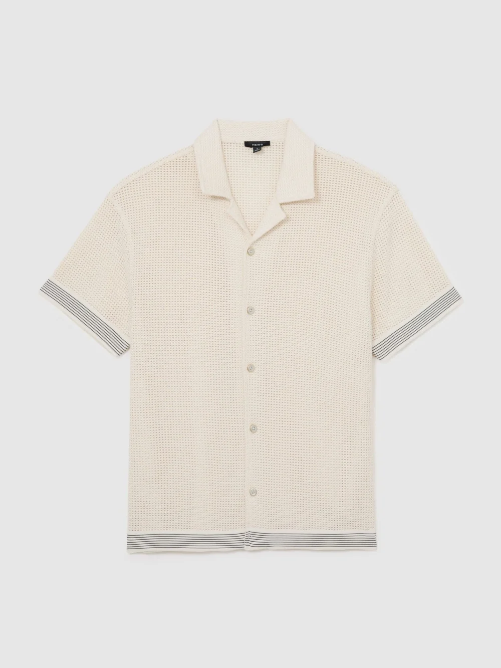 Reiss Off White Cotton-blend Tape-trim Crochet Shirt, view 2