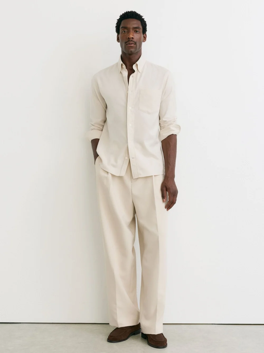 Reiss Off White Cotton Flannel Button-down Shirt Regular-fit, view 3