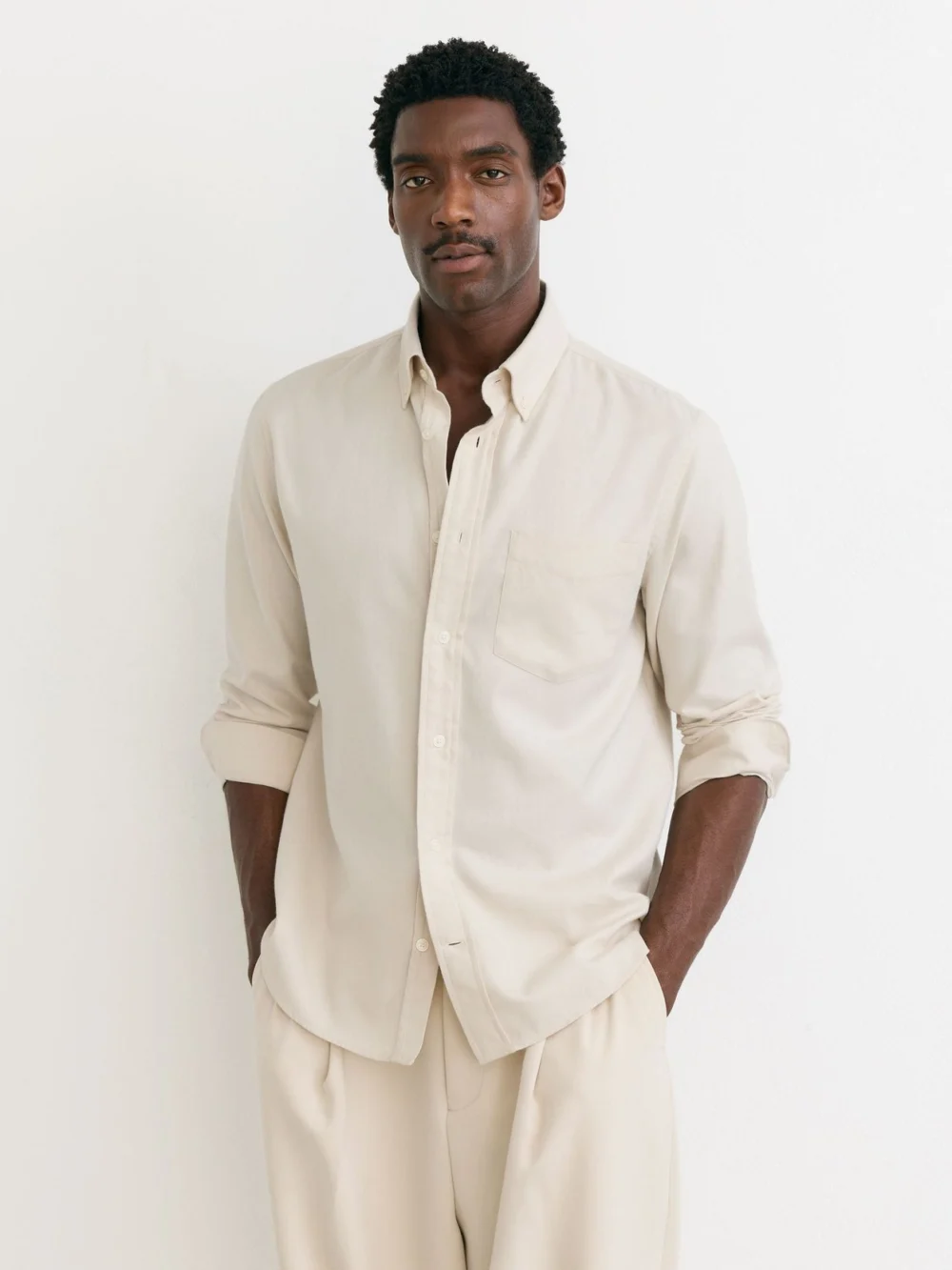Reiss Off White Cotton Flannel Button-down Shirt Regular-fit, view 4