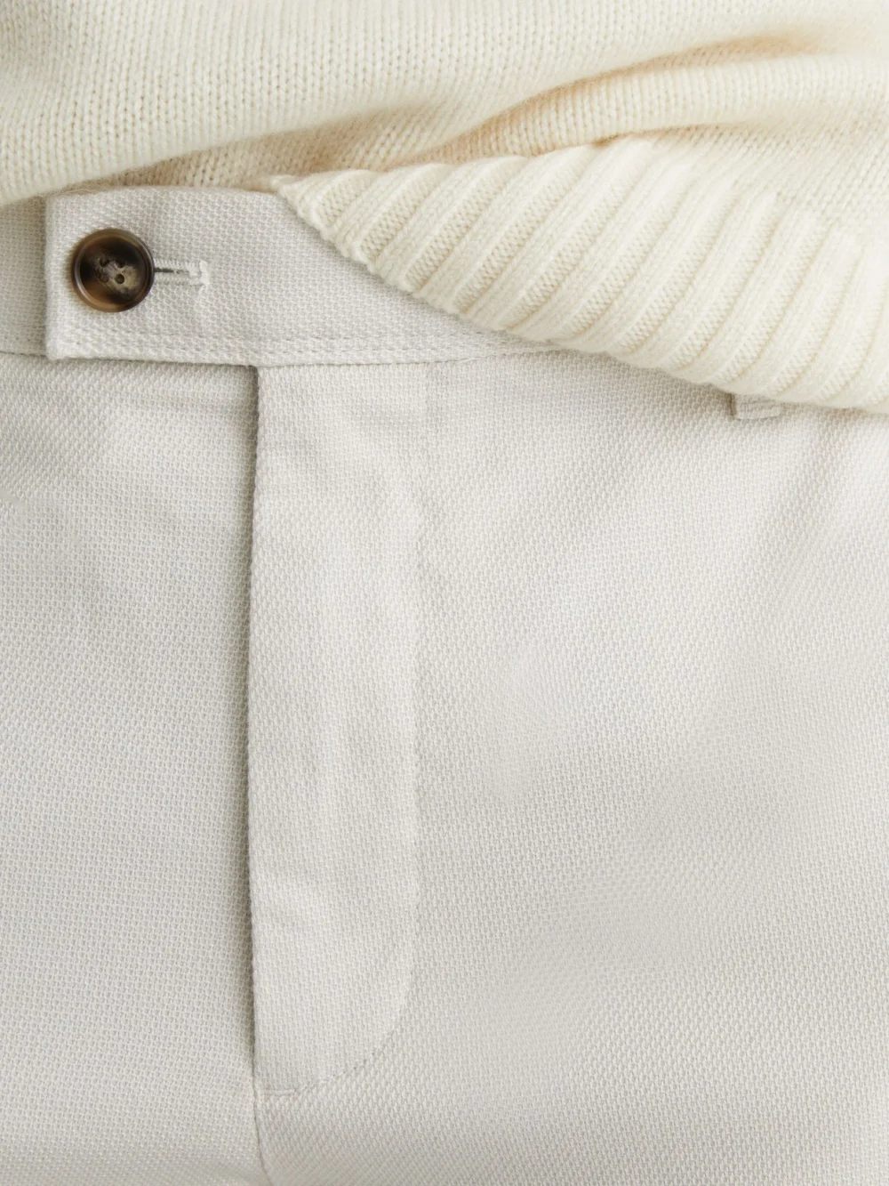 Reiss Off White Cotton Piqué Chino Trousers, view 4