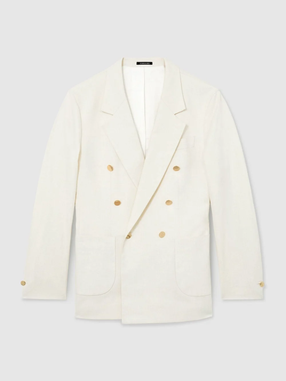 Reiss Off White Cotton Textured Double-breasted Blazer Tailored-fit, view 3