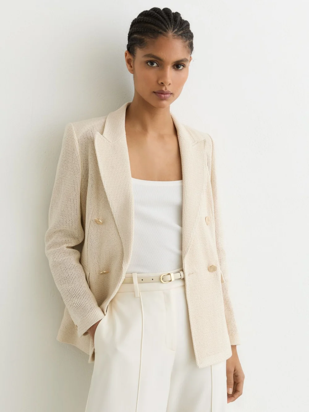 Reiss Off White Leather Mini-buckle Belt, view 2