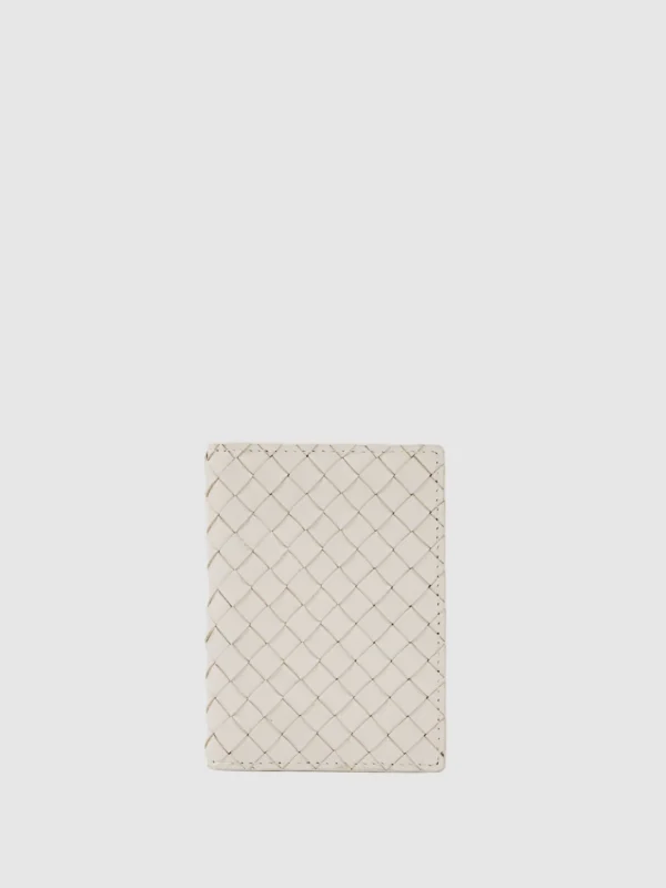 Reiss Off White Leather Woven Bifold Cardholder,