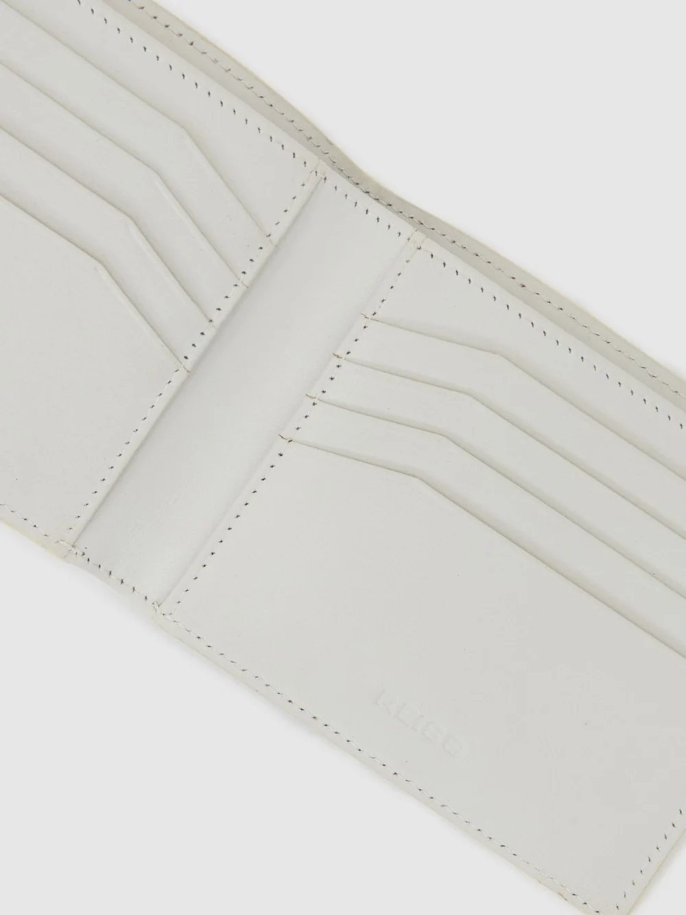 Reiss Off White Leather Woven Billfold Wallet,, view 3