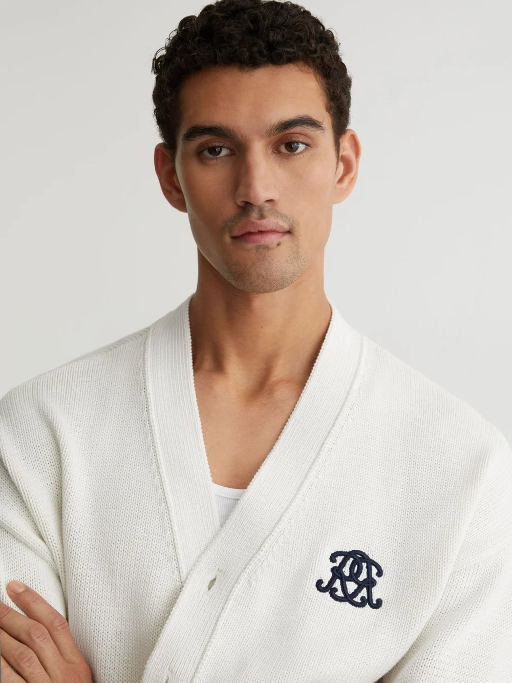 Reiss Off White Monogram-embroidered Relaxed Cardigan, view 4