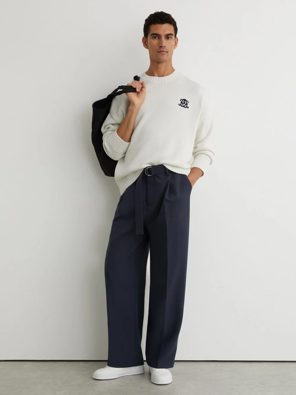 Reiss Off White Monogram-embroidered Relaxed Jumper, view 3