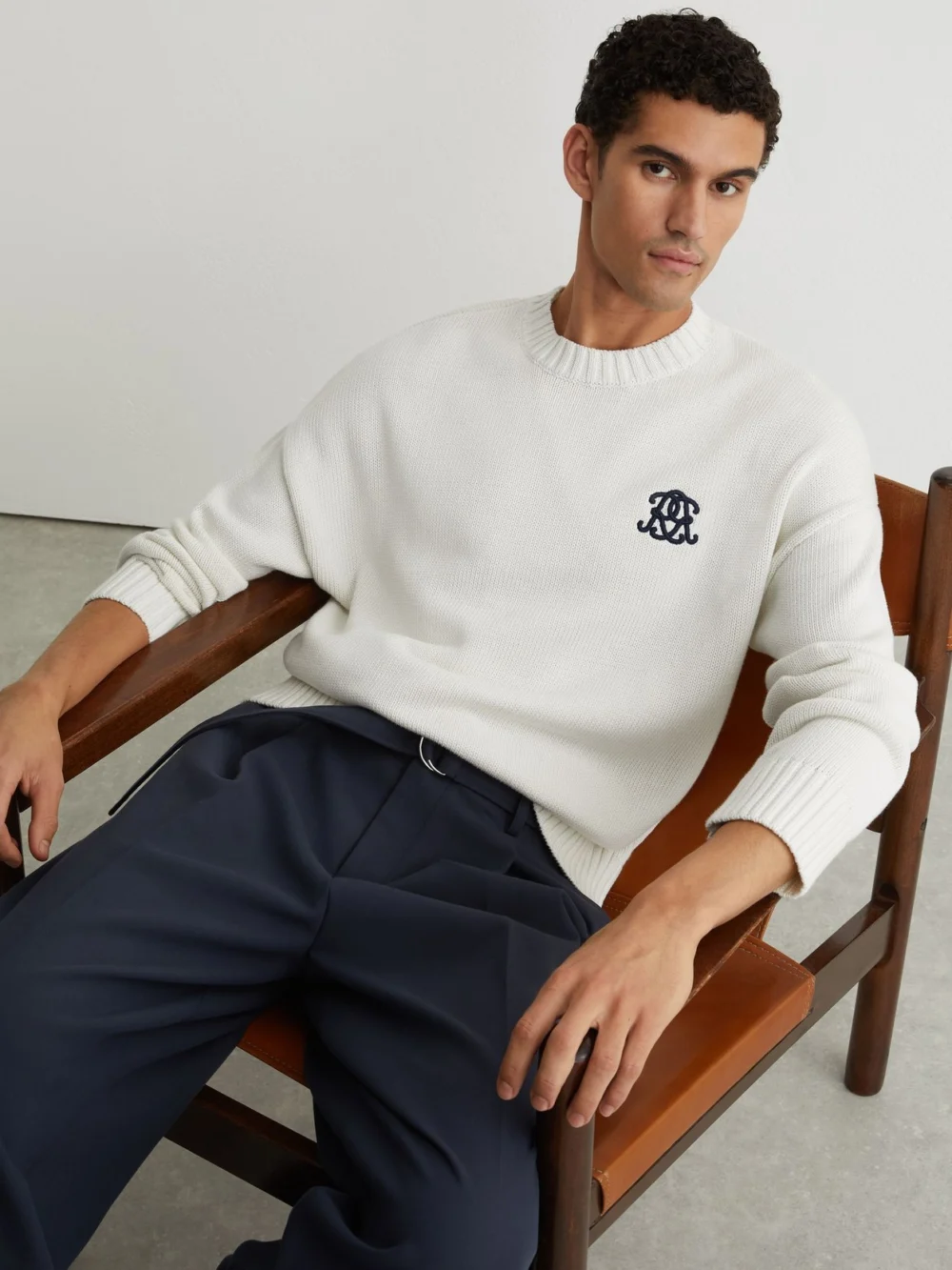 Reiss Off White Monogram-embroidered Relaxed Jumper, view 4