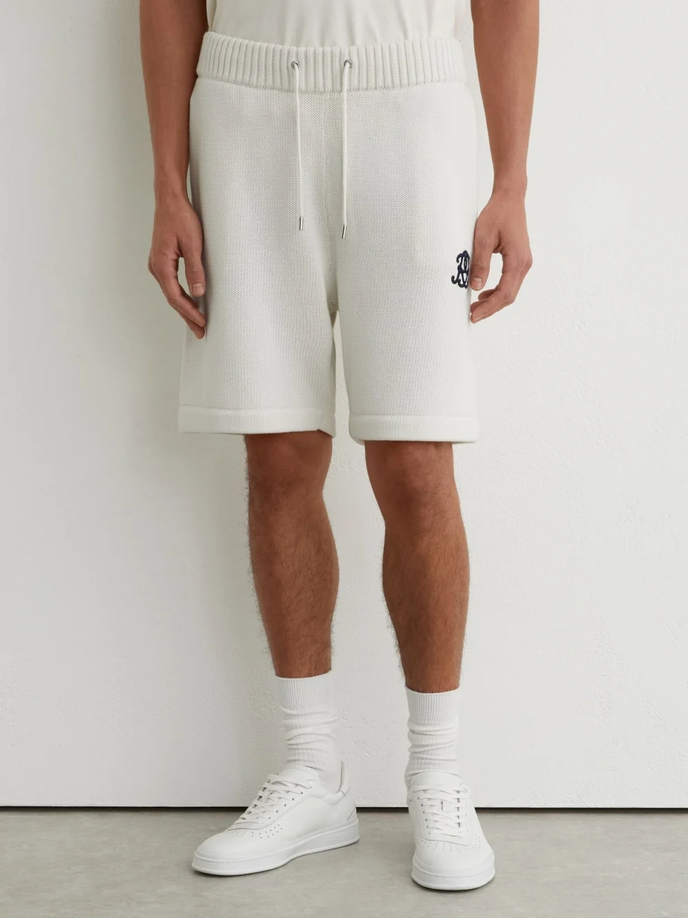 Reiss Off White Monogram-embroidered Relaxed Knit Shorts, view 4