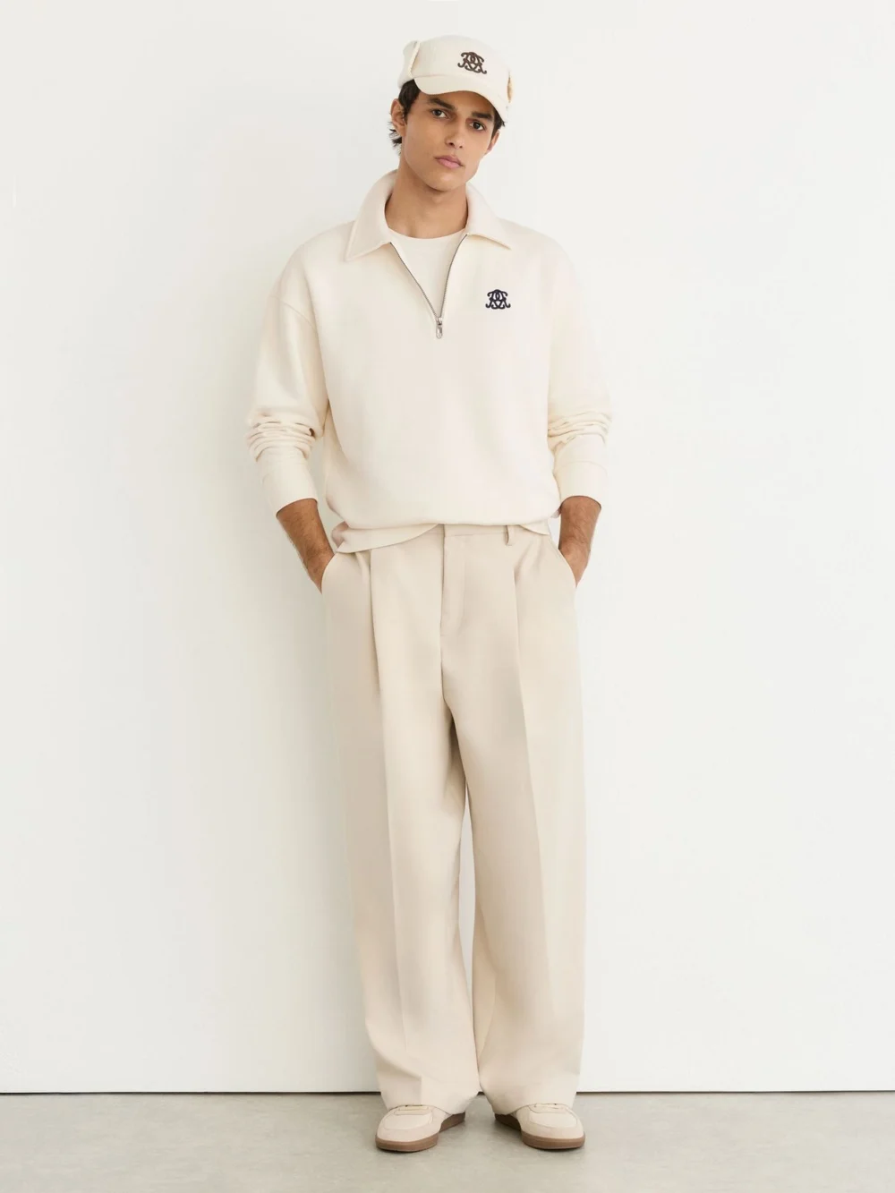 Reiss Off White Monogram Relaxed Half-zip Sweatshirt, view 4