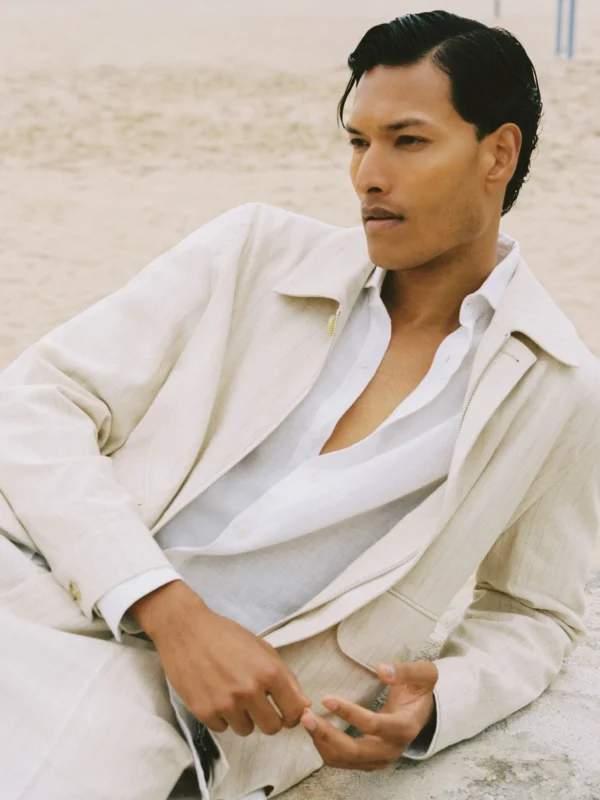 Reiss Off White Pinstripe Flap-pocket Jacket with Linen