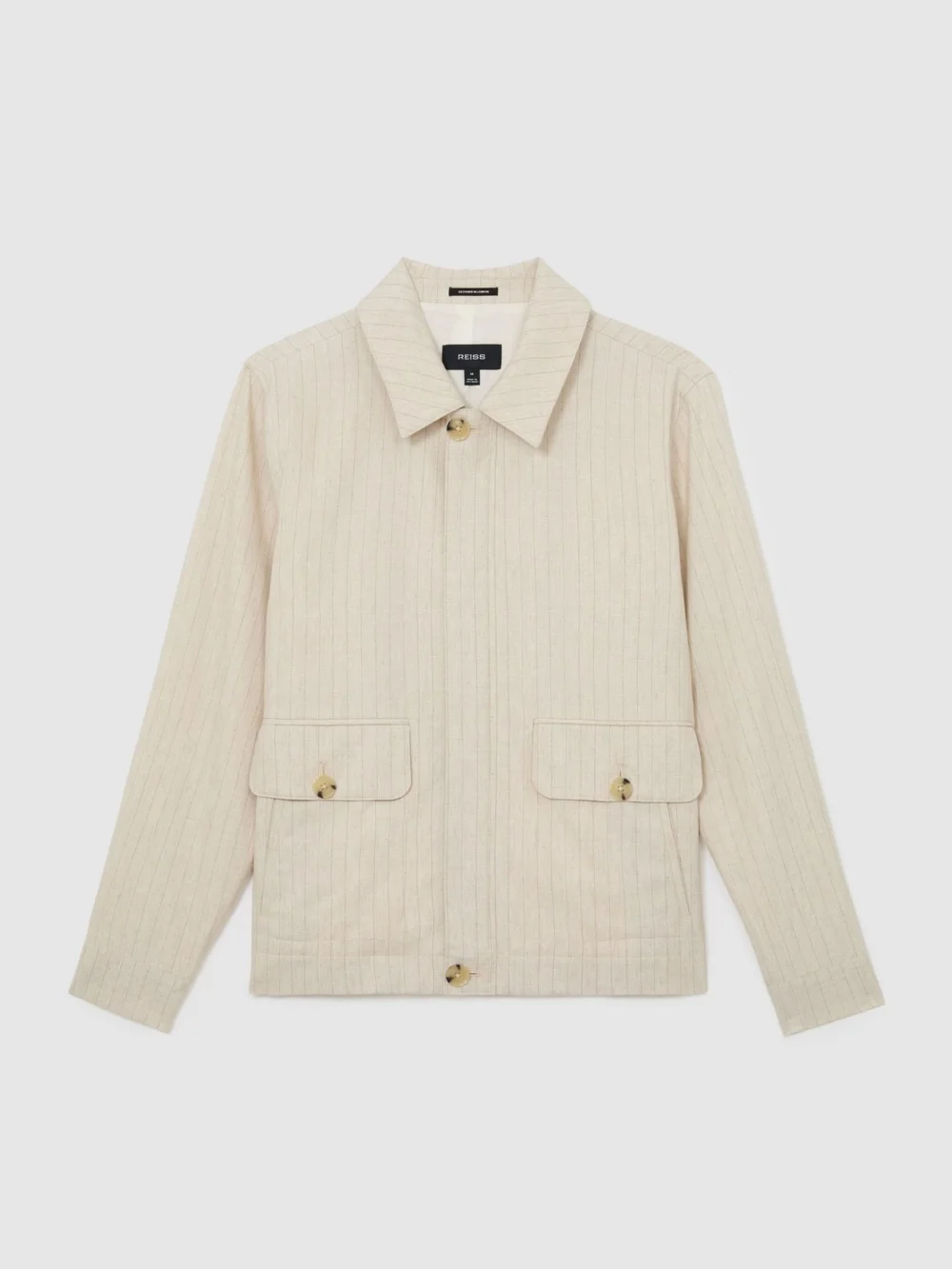 Reiss Off White Pinstripe Flap-pocket Jacket with Linen, view 2