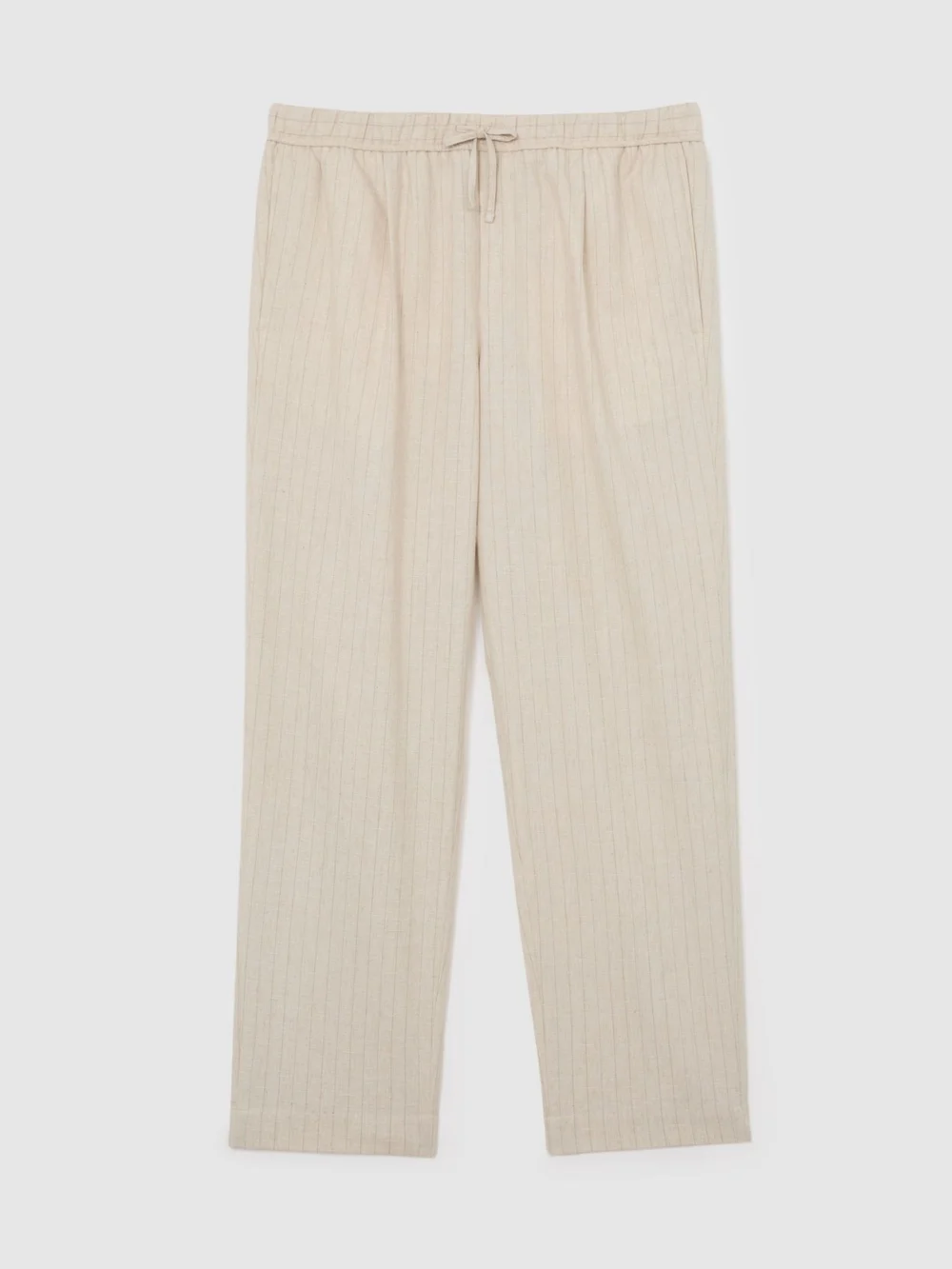 Reiss Off White Pinstripe Tapered Drawstring Trousers with Linen, view 2
