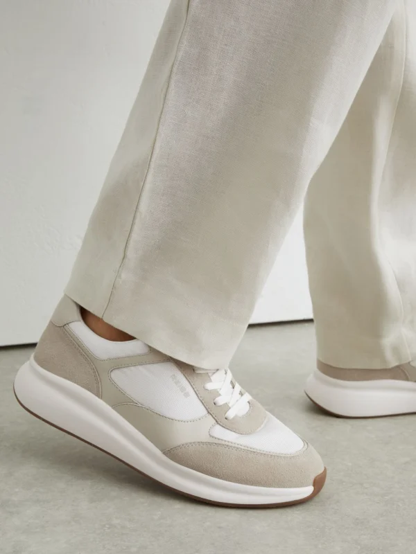 Reiss Off White Suede-trim Runner Trainers