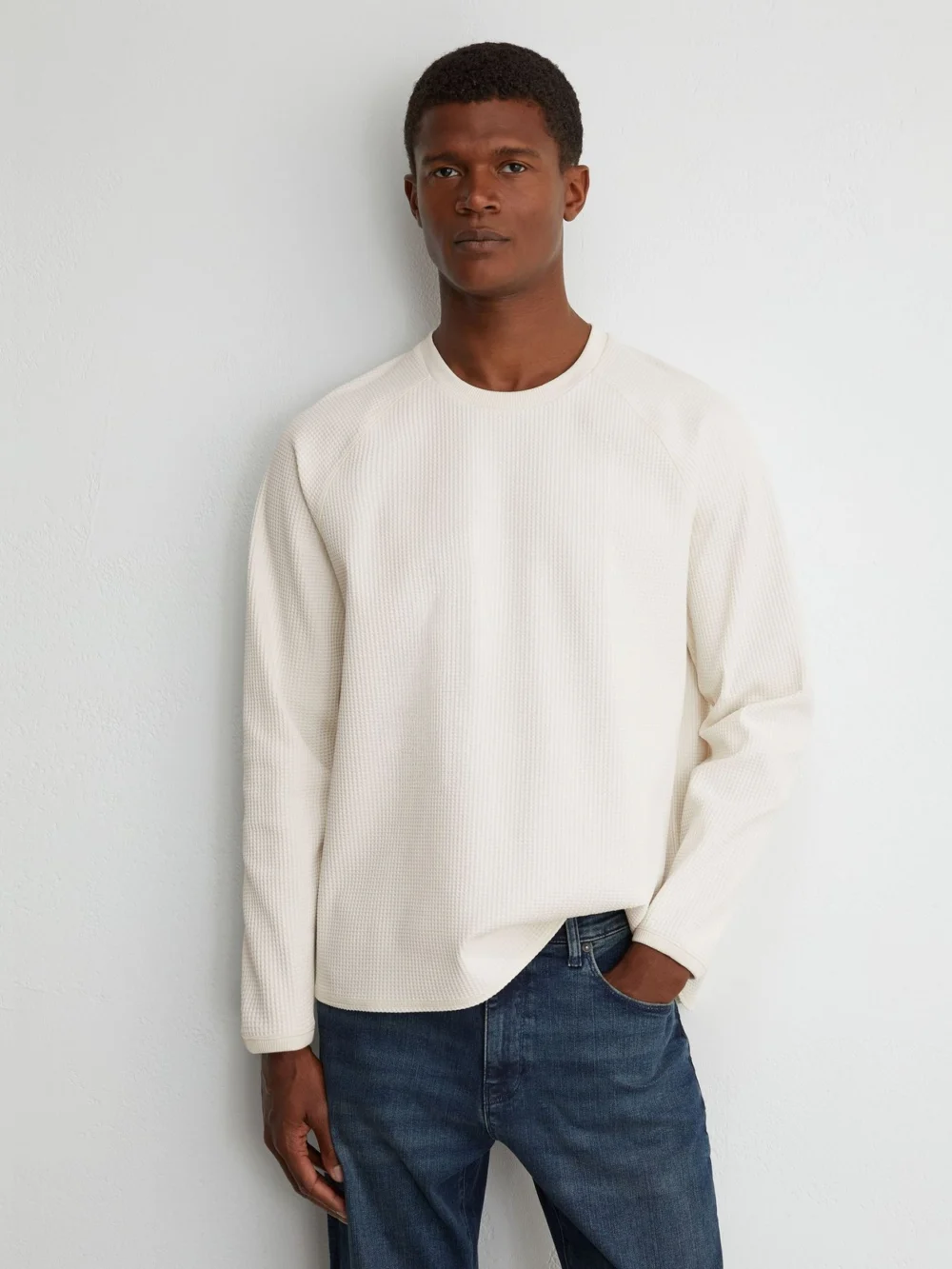 Reiss Off White Waffle Crew-neck Sweatshirt
