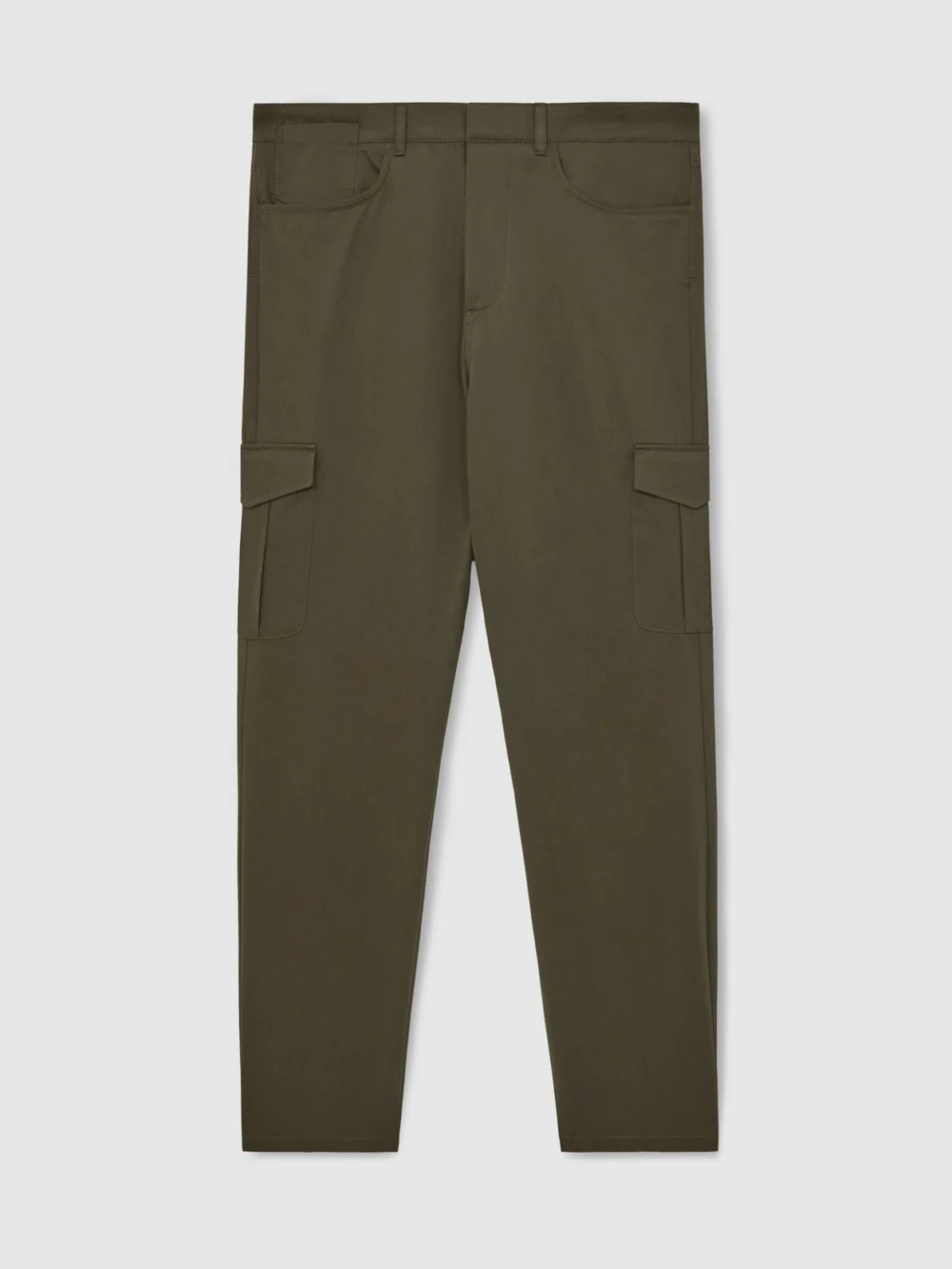 Reiss Olive Green Cotton Tapered Cargo Trousers with Stretch, view 2