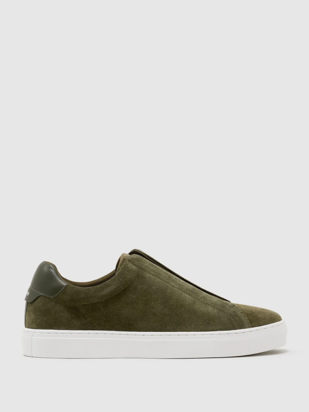 Reiss Olive Green Suede Slip-on Elasticated Trainers, view 2