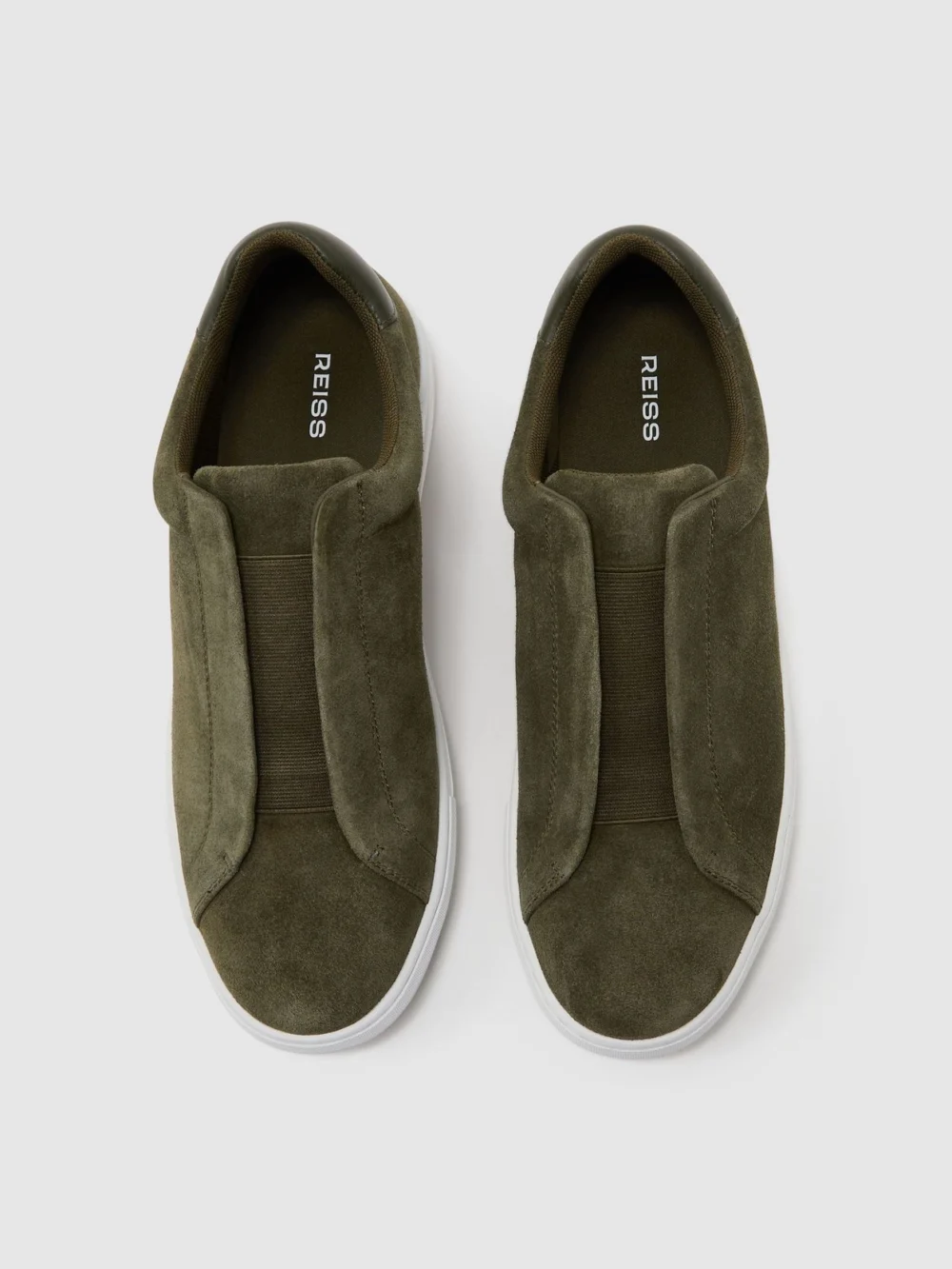 Reiss Olive Green Suede Slip-on Elasticated Trainers, view 3