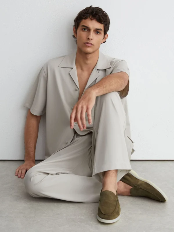 Reiss Olive Green Suede Slip-on Loafers