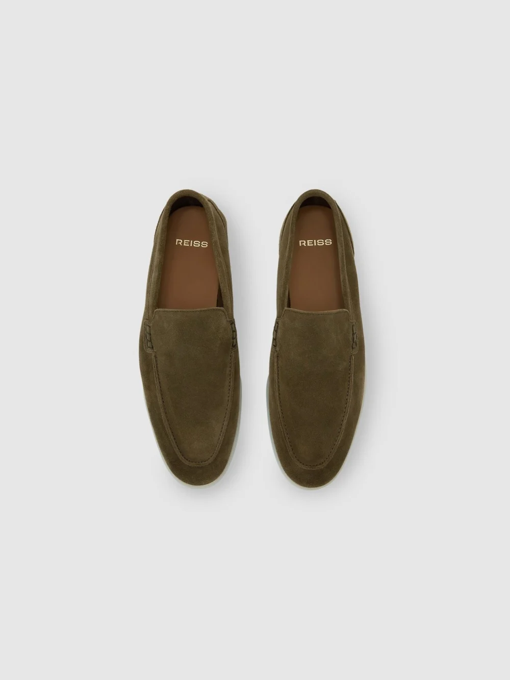 Reiss Olive Green Suede Slip-on Loafers, view 3