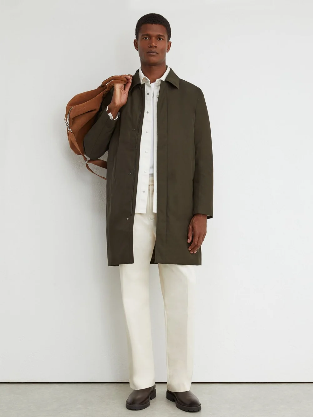 Reiss Olive Green Technical Long Zip-through Jacket
