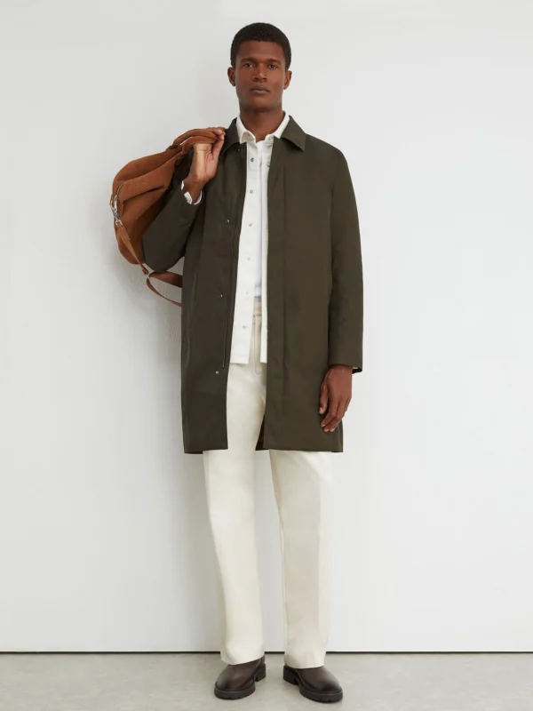 Reiss Olive Green Technical Long Zip-through Jacket