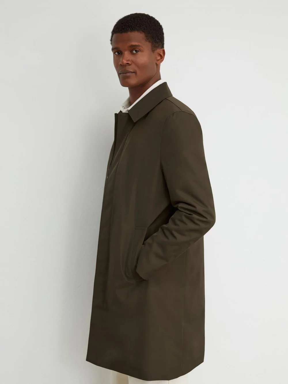 Reiss Olive Green Technical Long Zip-through Jacket, view 3
