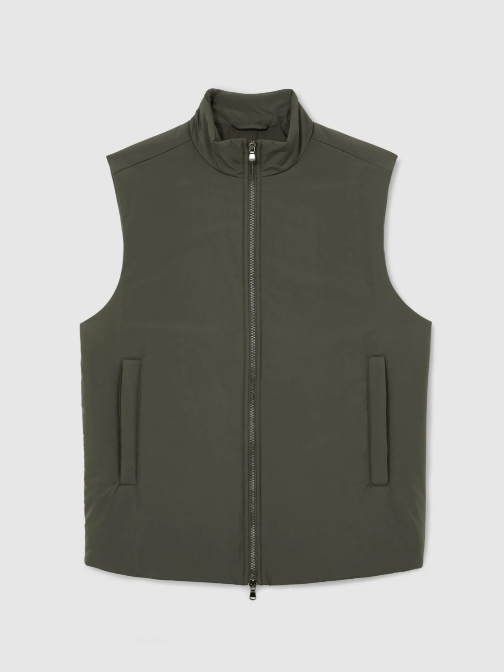 Reiss Olive Green Technical Padded Zip-through Gilet, view 2