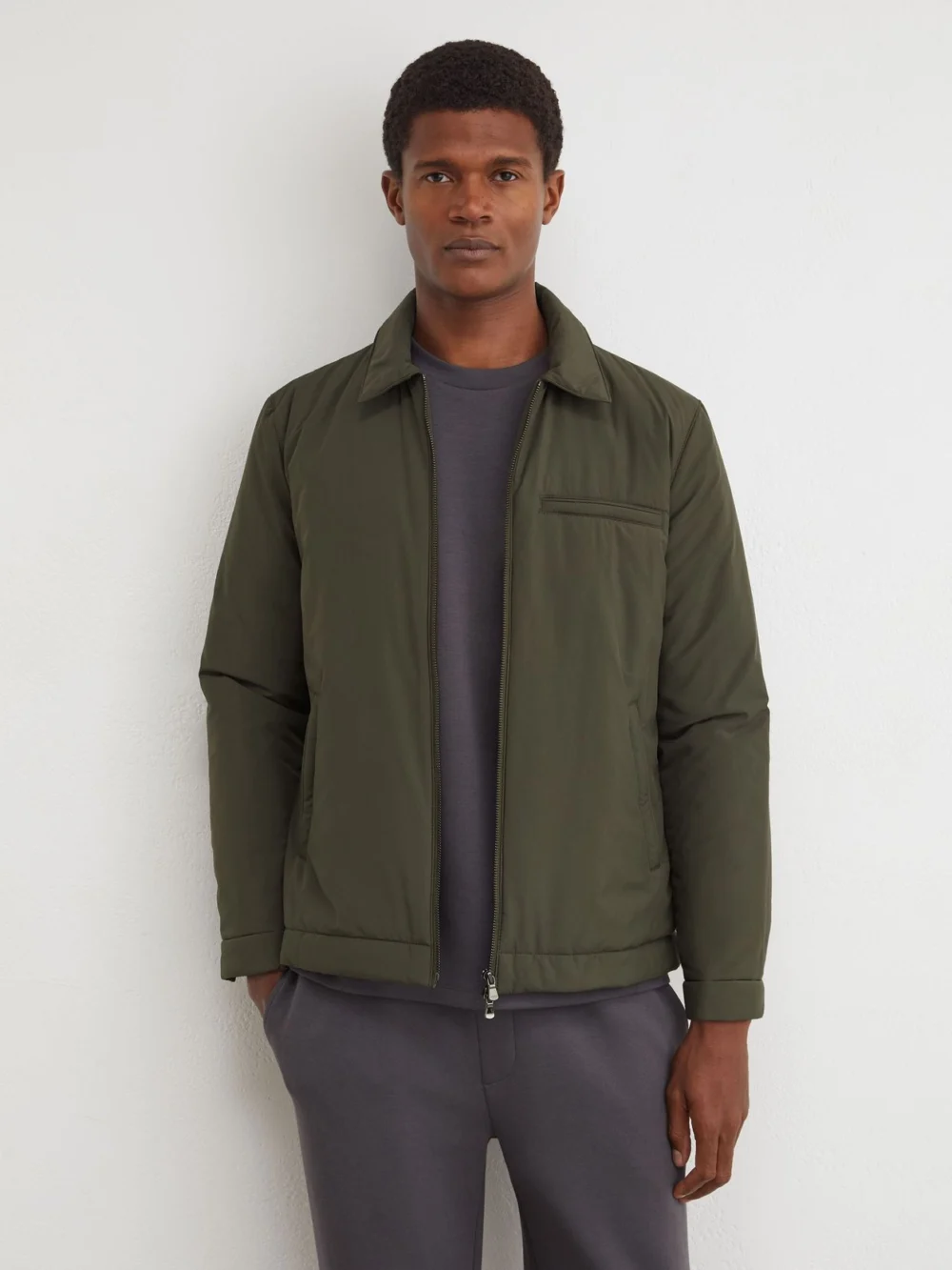 Reiss Olive Green Technical Padded Zip-through Jacket