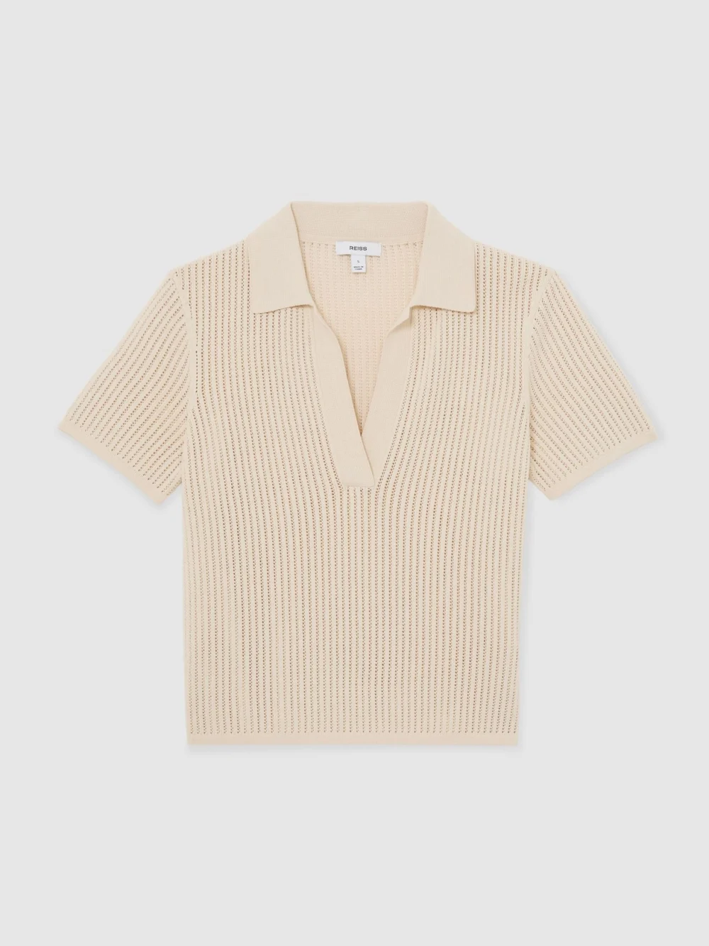 Reiss Open-stitch Knitted Polo Top, view 2