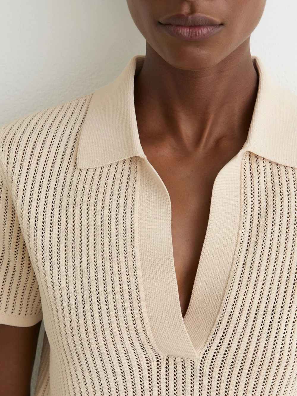 Reiss Open-stitch Knitted Polo Top, view 3